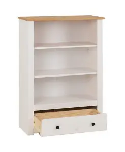 Panama 1 Drawer Bookcase in White and Natural Wax Finish