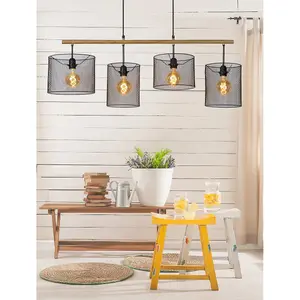 Lucide Baskett Vintage Bar Pendant Light - 4xE27 - Black