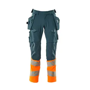 Mascot Accelerate Safe Trousers with Holster Pockets - Dark Petroleum/Hi-Vis Orange   (28.5) (Leg Length - Regular)