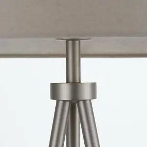 Sleek Tripod Floor Lamp Matt Nickel E27 Free Standing Lounge Light & Grey Shade