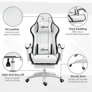 Vinsetto Racing Gaming Chair, Reclining PU Leather Computer Chair With 360 Degree Swivel Seat, Footrest, Removable Headrest White And Black | Aosom UK