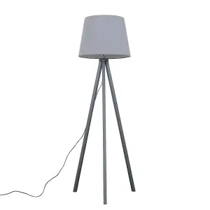 ValueLights Modern Grey Wood Tripod Design Floor Lamp With Grey Shade