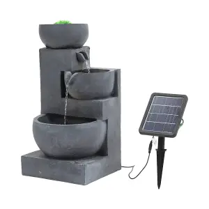 3-Tier Solar Powered Water Fountain Garden Rockery Decor with Warm Light