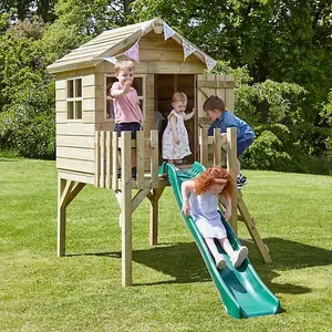 Rebo Orchard 4FT x 4FT Wooden Playhouse On 900mm Deck and 6FT Slide (Swan Purple)