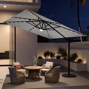 3M Square Cantilever Parasol with Solar Light and Parasol Base