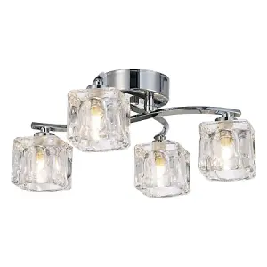 Modern Polished Chrome 4-Bulb Ceiling Light with Square Clear Ice Cube Shades