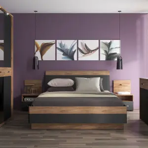 Monaco 160 cm king size bed in Oak and Black