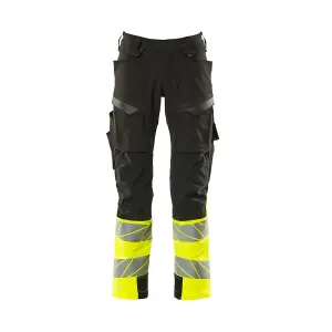 Mascot Accelerate Safe Trousers with Kneepad Pockets - Black/Hi-Vis Yellow   (50.5) (Leg Length - Regular)