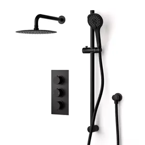 2-Way Overhead Rainfall Shower and Matte Black Raiser Rail with Handset Set