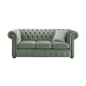 Chesterfield 3 Seater Malta Seaspray Blue Velvet Fabric Sofa In Classic Style