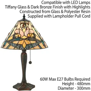 Tiffany Glass Table Lamp Light Dark Bronze & Rich Cream Dragonfly Shade i00168