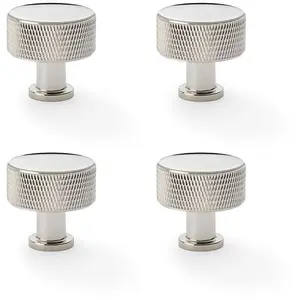 4 PACK - Round Knurled Door Knob 35mm Diameter Polished Nickel Radio Cupboard Pull Handle