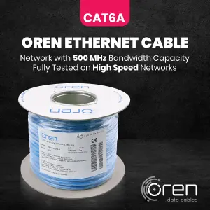 Oren CAT6A 50m Ethernet Cable - 23 AWG Pure Copper Wire - 500 MHz Bandwidth U/FTP Internet LAN Network Cable - Halogen Free