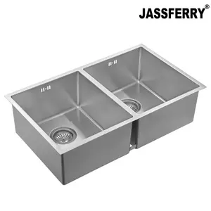 JASSFERRY Kitchen Sink Undermount Handmade 1.2mm Thickness Stainless Steel Double 2 Bowl, 745 X 440 mm