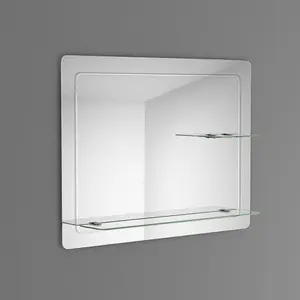 Nes Home 800 x 600mm Round Corner Mirror with Double Glass Shelves