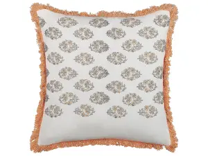 Throw Cushion SATIVUS Cotton 45 x 45 cm Floral Block-Printing Orange