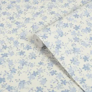 Laura Ashley Light Blue & White Misterton Trail Smooth Wallpaper