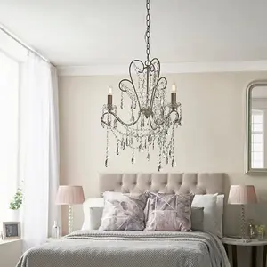 Aged Silver Ceiling Chandelier - 3 Bulb Light Decorative Ceiling Pendant Fitting