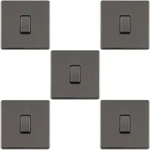 5 PACK 1 Gang Single Light Switch SCREWLESS BLACK NICKEL 2 Way 10A Slim Rocker