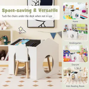 Costway Kids Table and Chair Set Children Wooden Children Activity Desk W/ Chalkboards