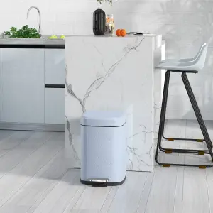 HOMCOM 12L Kitchen Pedal Bin, Metal Rubbish Bin with Soft-close Lid, Light Blue