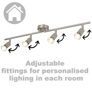 4 Light Spotlight Bar In a Satin Silver Chrome Finish With x4 2W Led Bulbs - FREE DELIVERY INCLUDED