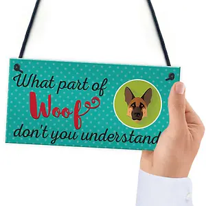 Red Ocean Woof Dont Understand Funny Dog Lover Friendship Hanging Plaque Pet Puppy Sign