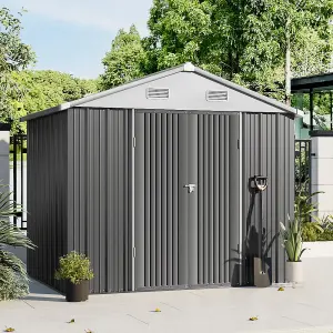 238.8cm W Grey Outdoor Garden Metal Storage Shed with Anti-Corrosion Coating, 8x6 ft