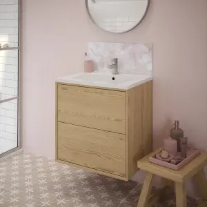 Laura Ashley Gloss Blush Onyx Marble effect Glass Self-adhesive Bathroom Splashback (H)25cm (W)60cm