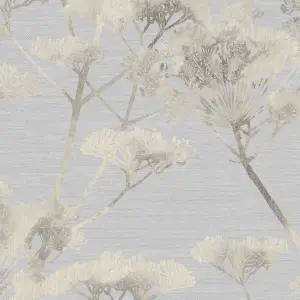 Boutique Grey Metallic effect Leaves Textured Wallpaper Sample