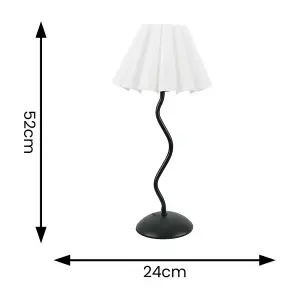 ValueLights Wiggle Black Metal Single Stem Table Lamp with White Scallop Tapered Lamp Shade and LED Bulb