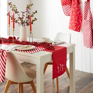 Catherine Lansfield Christmas Candy Cane Cotton 30x46 cm Dining Placemat 4 Pack White Red