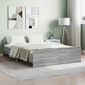 Berkfield Bed Frame with Headboard and Footboard Grey Sonoma 135x190 cm