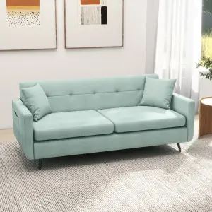 HOMCOM 2 Seater Sofa 165cm Modern Fabric Couch with Wood Legs and Pockets Blue