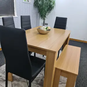 Kitchen Dining Table With 4 Chairs 1 Bench Dining Table Room Set 6 Wooden OAK Effect Table 4 Black Chairs 1 OAK Bench Kosy Koala