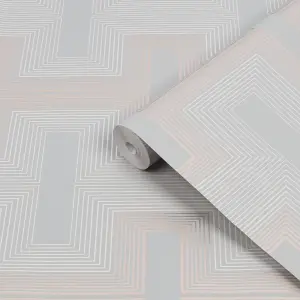 GoodHome Anor Light grey Metallic effect Geometric Textured Wallpaper