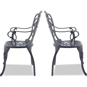 Centurion Supports Bangui Grey 2-Large Garden and Patio Chairs with Armrests in Cast Aluminium