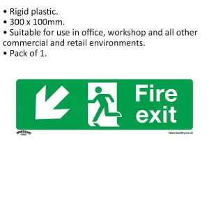 1x FIRE EXIT (DOWN LEFT) Health & Safety Sign Rigid Plastic 300 x 100mm Warning