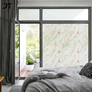 Static Cling Privacy Film - Easy to Apply Colourful Roosting Bird Design Frosted Glass Window Film - Measures W50 x L200cm