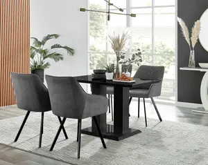 Furniturebox Imperia 4 Modern Black High Gloss Dining Table and 4 Dark Grey Falun Black Leg Chairs