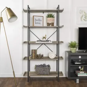 Jessica 92cm W Steel Etagere Bookcase Grey Wash