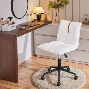 Yaheetech Armless Desk Chair with Adjustable Seat Height - White