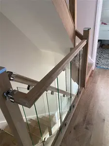 Solid Oak Full Glass Staircase Banister Set Up-To 2.4 With Landing Up