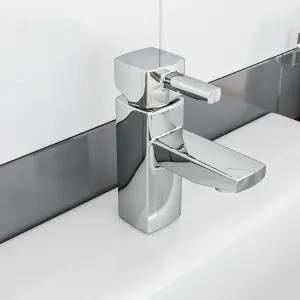 Nes Home Boston Chrome Square Single Lever Basin Sink Mono Mixer & Bath Filler Tap Set