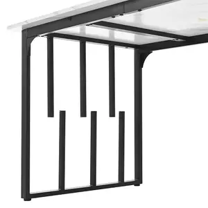 Unique Metal Frame Rectangular Dining Table in Modern Marble Pattern, With Adjustable Feet, White/Black, 140 x 80cm