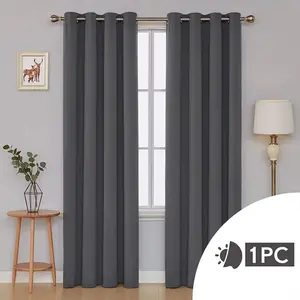 Polyester Blackout Grommet / Eyelet Door Curtain Panel Dark Grey / 132 W x 274 D cm