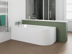 Cooke & Lewis J-Shaped White Oval Right-handed Curved Bath with 0 Tap holes (L)169.5cm (W)74.5cm