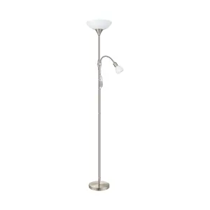 Floor Lamp Light Satin Nickel Shade White Plastic Glass Bulb E27 E14 1x60W 1x25W