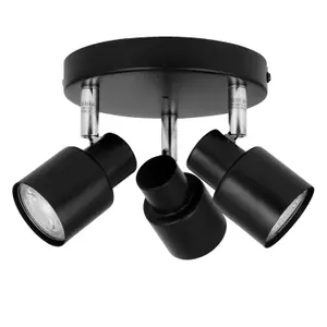 First Choice Lighting Set of 2 Black 3 Light IP44 Bathroom Round Spotlights