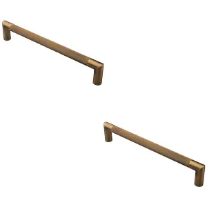 2 PACK - Mitred Reeded Door Pull Handle - 320mm x 20mm - 300mm Centres Antique Brass